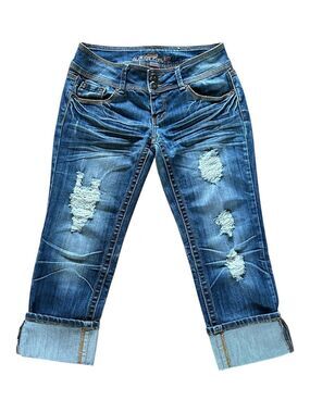 Almost Famous Distressed Capri Jeans with Rolled Cuffs